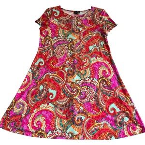 Everlily Swing Tunic Dress‎ XL Paisley Retro Multicolor Short Sleeve Stretch